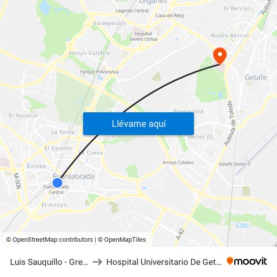 Luis Sauquillo - Grecia to Hospital Universitario De Getafe. map