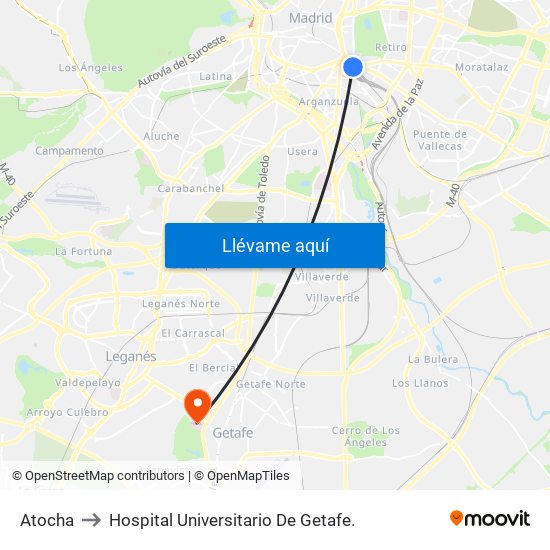 Atocha to Hospital Universitario De Getafe. map