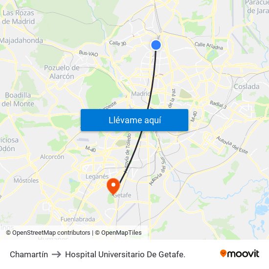 Chamartín to Hospital Universitario De Getafe. map