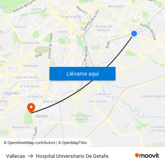 Vallecas to Hospital Universitario De Getafe. map