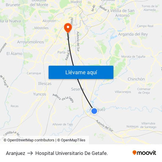 Aranjuez to Hospital Universitario De Getafe. map