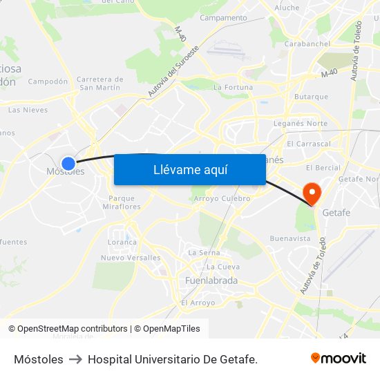 Móstoles to Hospital Universitario De Getafe. map