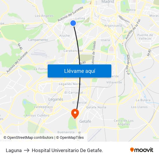 Laguna to Hospital Universitario De Getafe. map