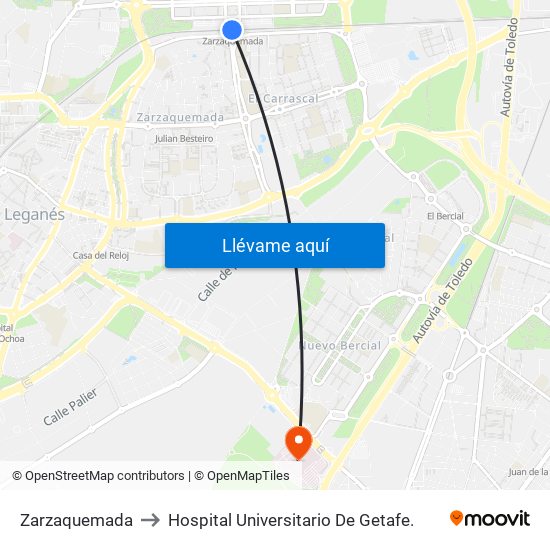 Zarzaquemada to Hospital Universitario De Getafe. map