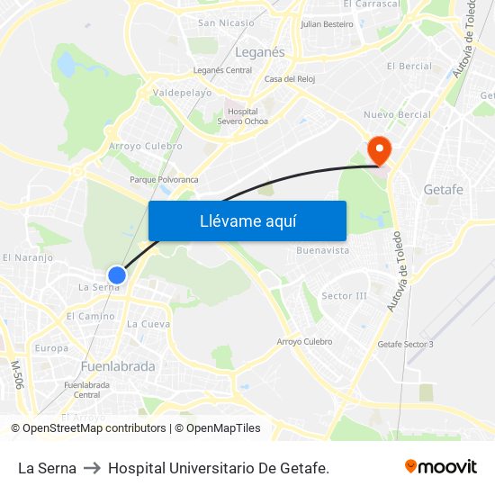 La Serna to Hospital Universitario De Getafe. map