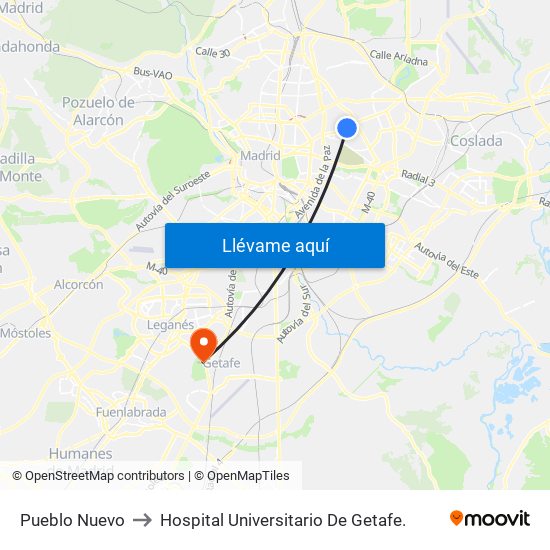 Pueblo Nuevo to Hospital Universitario De Getafe. map
