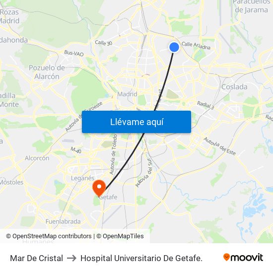 Mar De Cristal to Hospital Universitario De Getafe. map