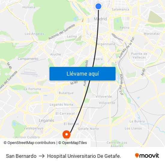 San Bernardo to Hospital Universitario De Getafe. map