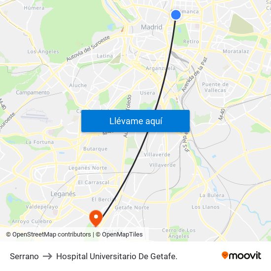 Serrano to Hospital Universitario De Getafe. map