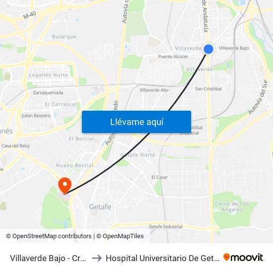 Villaverde Bajo - Cruce to Hospital Universitario De Getafe. map