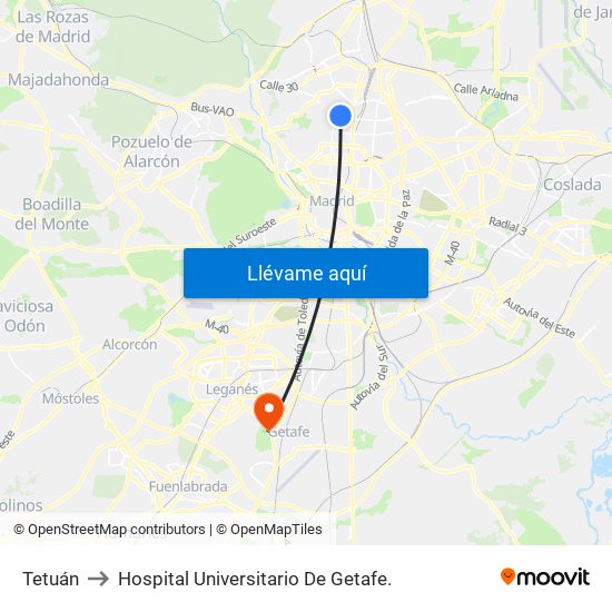 Tetuán to Hospital Universitario De Getafe. map