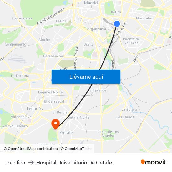 Pacífico to Hospital Universitario De Getafe. map