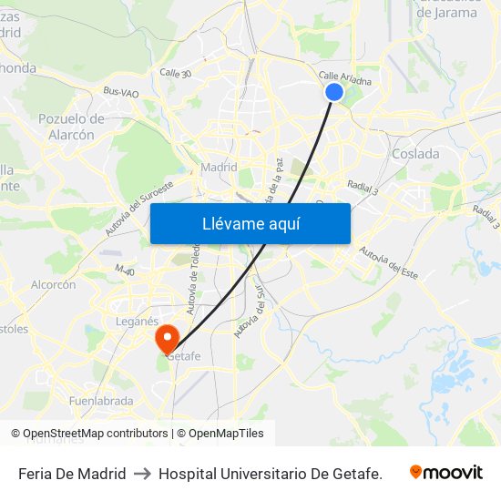 Feria De Madrid to Hospital Universitario De Getafe. map