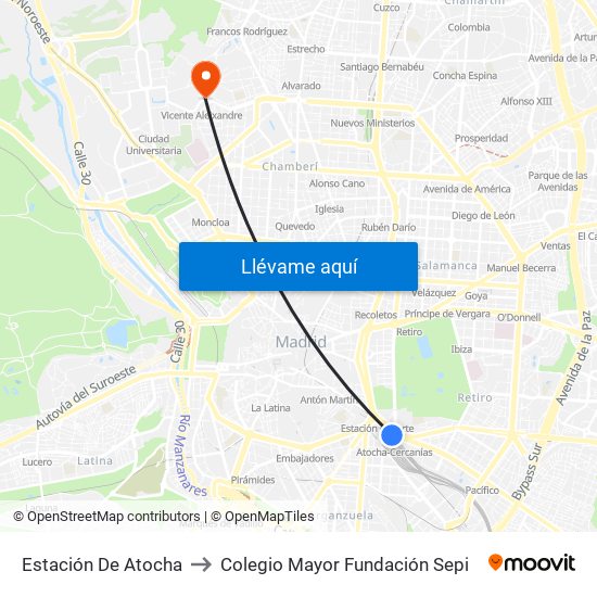 Estación De Atocha to Colegio Mayor Fundación Sepi map