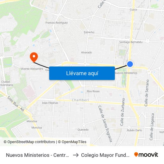 Nuevos Ministerios - Centro Comercial to Colegio Mayor Fundación Sepi map