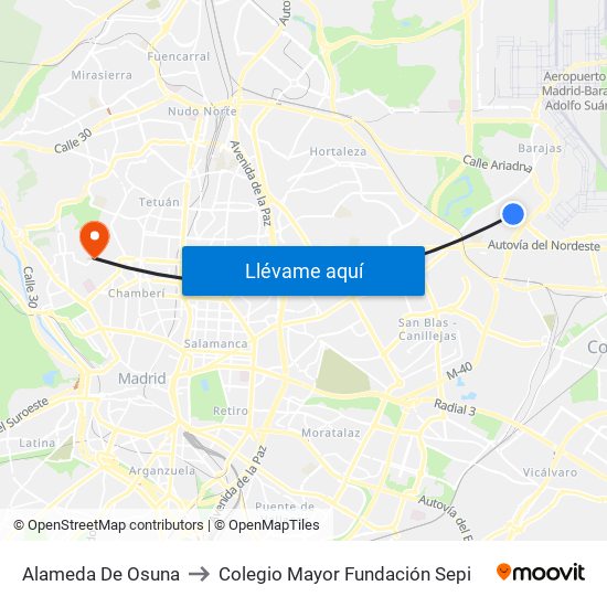 Alameda De Osuna to Colegio Mayor Fundación Sepi map