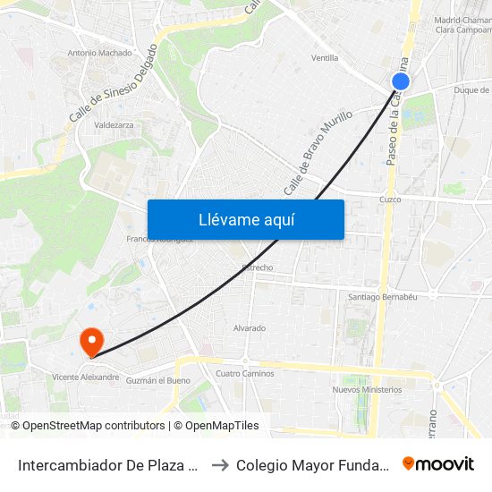 Intercambiador De Plaza De Castilla to Colegio Mayor Fundación Sepi map