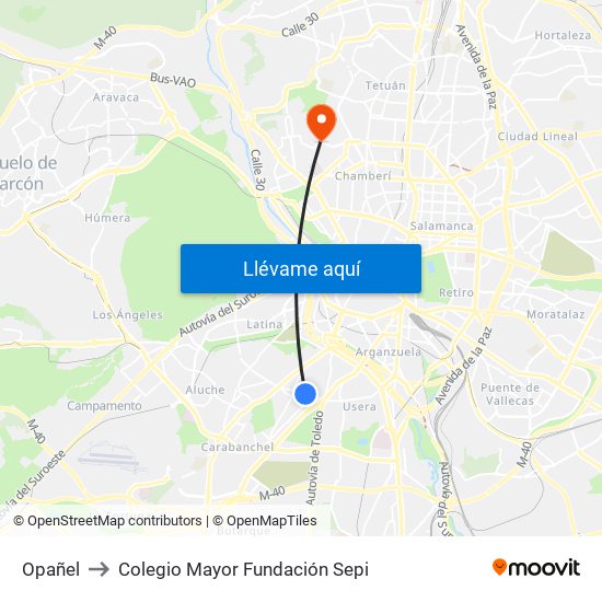 Opañel to Colegio Mayor Fundación Sepi map