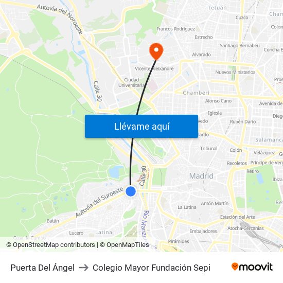 Puerta Del Ángel to Colegio Mayor Fundación Sepi map