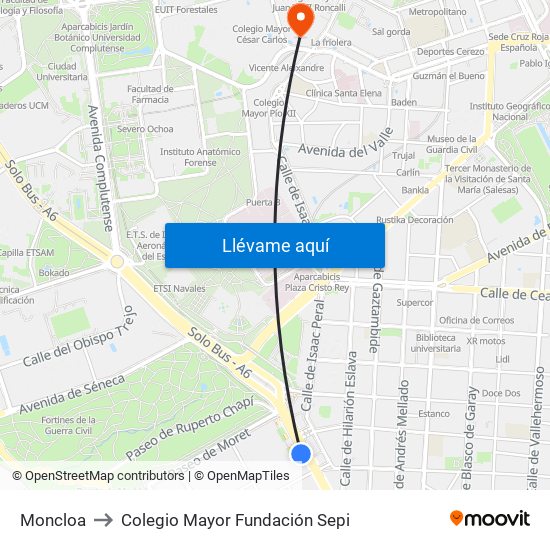 Moncloa to Colegio Mayor Fundación Sepi map