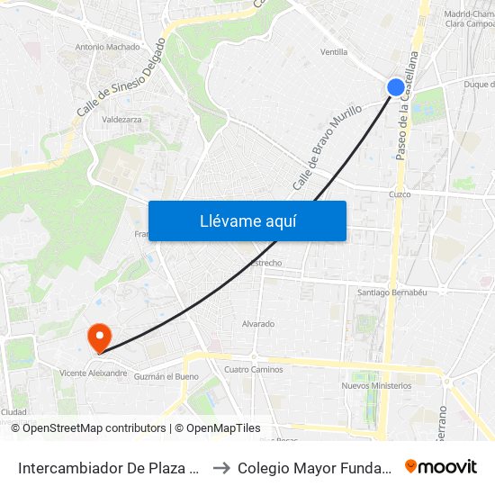 Intercambiador De Plaza De Castilla to Colegio Mayor Fundación Sepi map