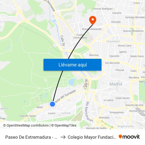 Paseo De Extremadura - El Greco to Colegio Mayor Fundación Sepi map