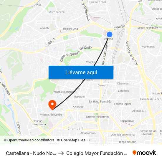 Castellana - Nudo Norte to Colegio Mayor Fundación Sepi map