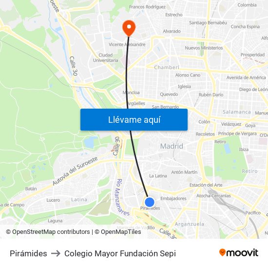 Pirámides to Colegio Mayor Fundación Sepi map