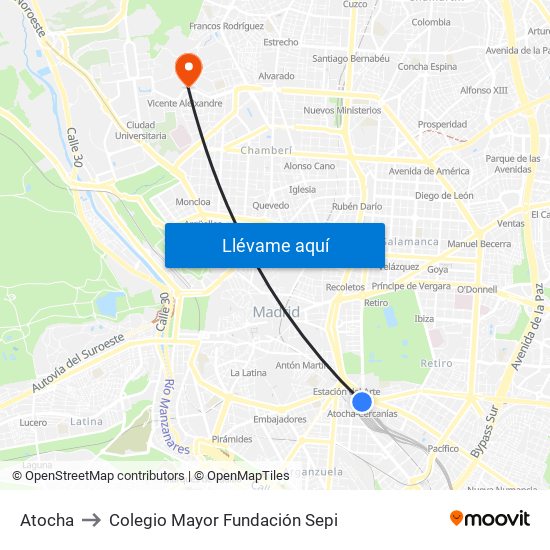 Atocha to Colegio Mayor Fundación Sepi map