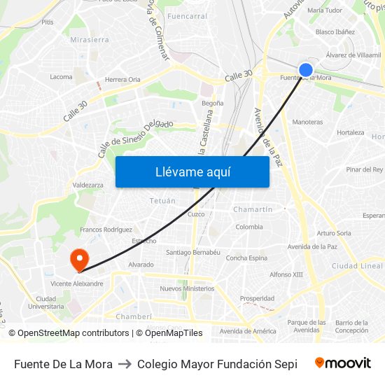 Fuente De La Mora to Colegio Mayor Fundación Sepi map