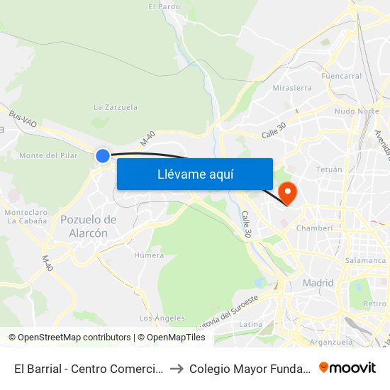 El Barrial - Centro Comercial Pozuelo to Colegio Mayor Fundación Sepi map