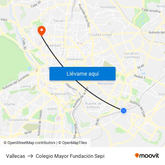 Vallecas to Colegio Mayor Fundación Sepi map
