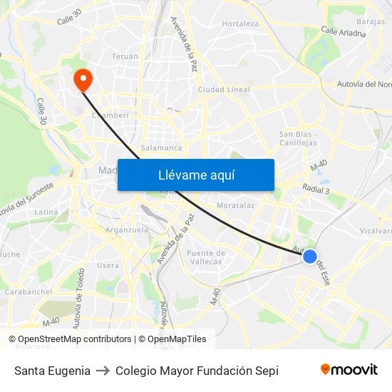 Santa Eugenia to Colegio Mayor Fundación Sepi map