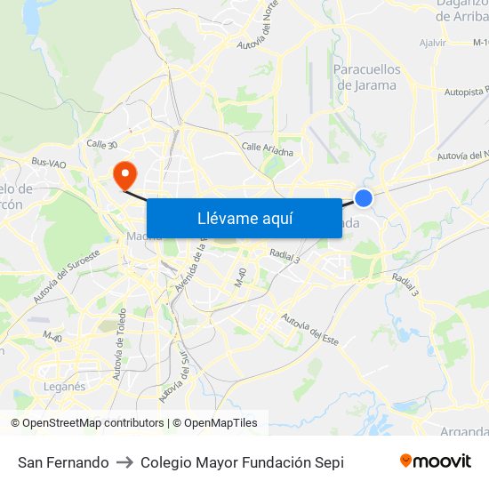 San Fernando to Colegio Mayor Fundación Sepi map