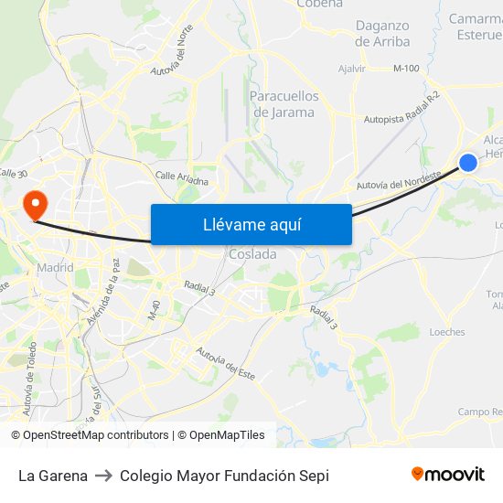La Garena to Colegio Mayor Fundación Sepi map