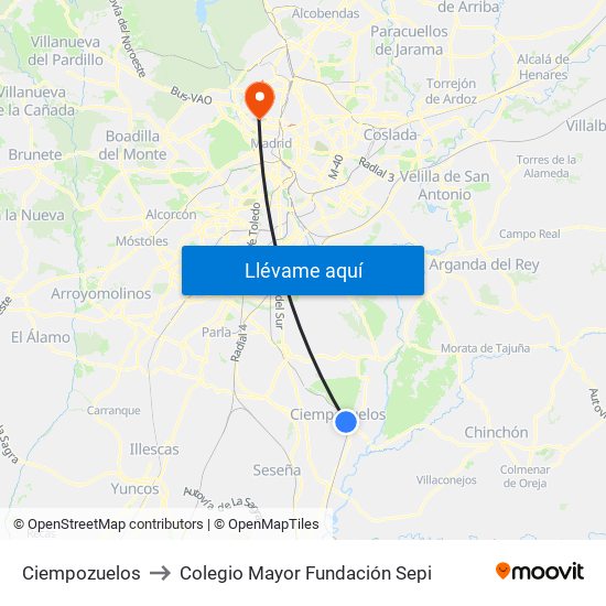 Ciempozuelos to Colegio Mayor Fundación Sepi map