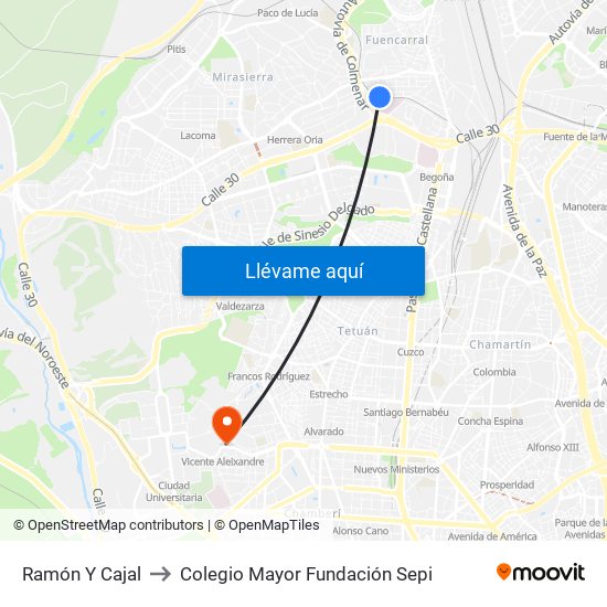 Ramón Y Cajal to Colegio Mayor Fundación Sepi map