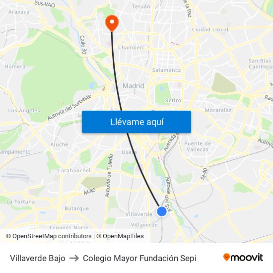 Villaverde Bajo to Colegio Mayor Fundación Sepi map