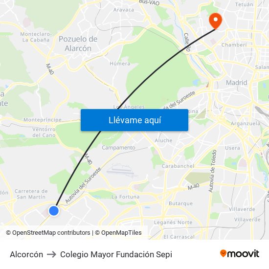 Alcorcón to Colegio Mayor Fundación Sepi map