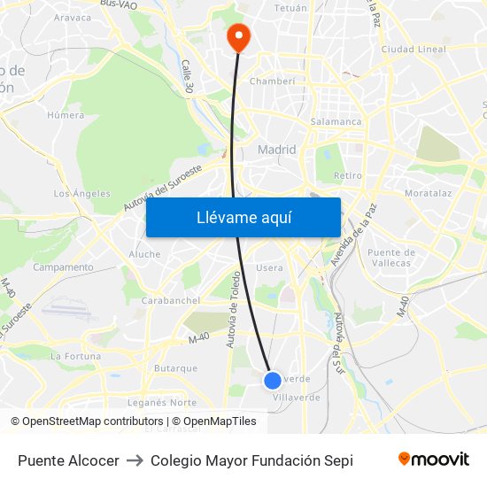 Puente Alcocer to Colegio Mayor Fundación Sepi map