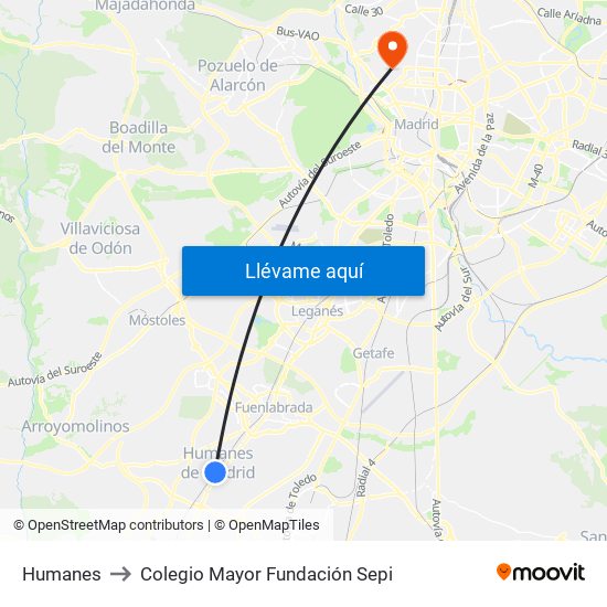 Humanes to Colegio Mayor Fundación Sepi map