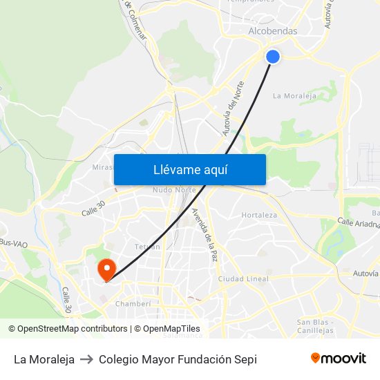 La Moraleja to Colegio Mayor Fundación Sepi map