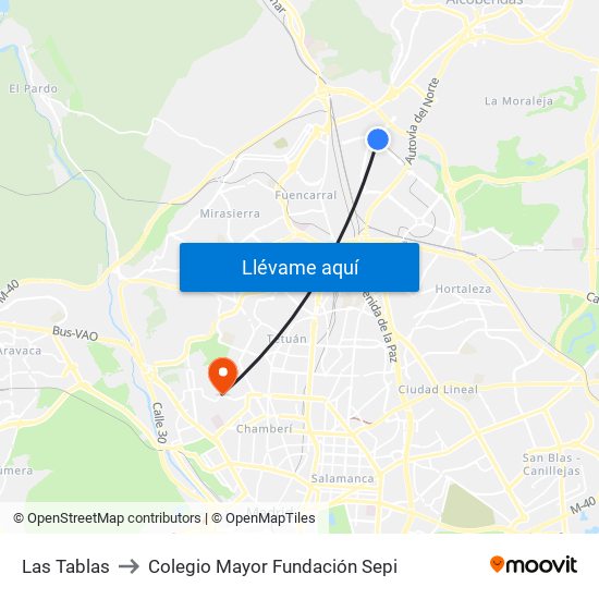Las Tablas to Colegio Mayor Fundación Sepi map