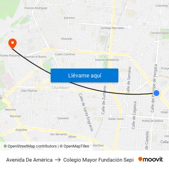 Avenida De América to Colegio Mayor Fundación Sepi map