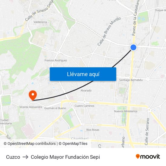 Cuzco to Colegio Mayor Fundación Sepi map