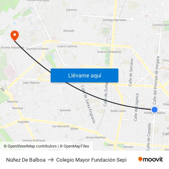 Núñez De Balboa to Colegio Mayor Fundación Sepi map