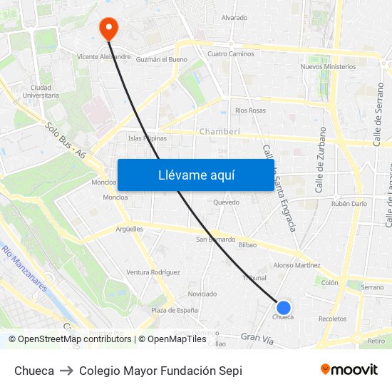 Chueca to Colegio Mayor Fundación Sepi map