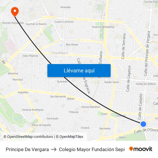 Príncipe De Vergara to Colegio Mayor Fundación Sepi map