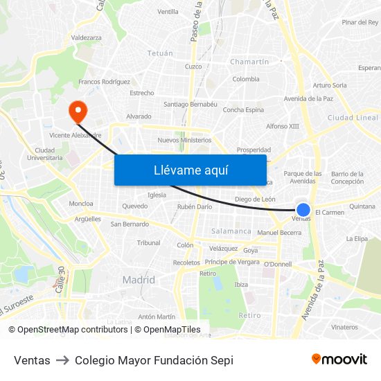 Ventas to Colegio Mayor Fundación Sepi map