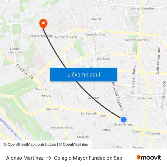 Alonso Martínez to Colegio Mayor Fundación Sepi map